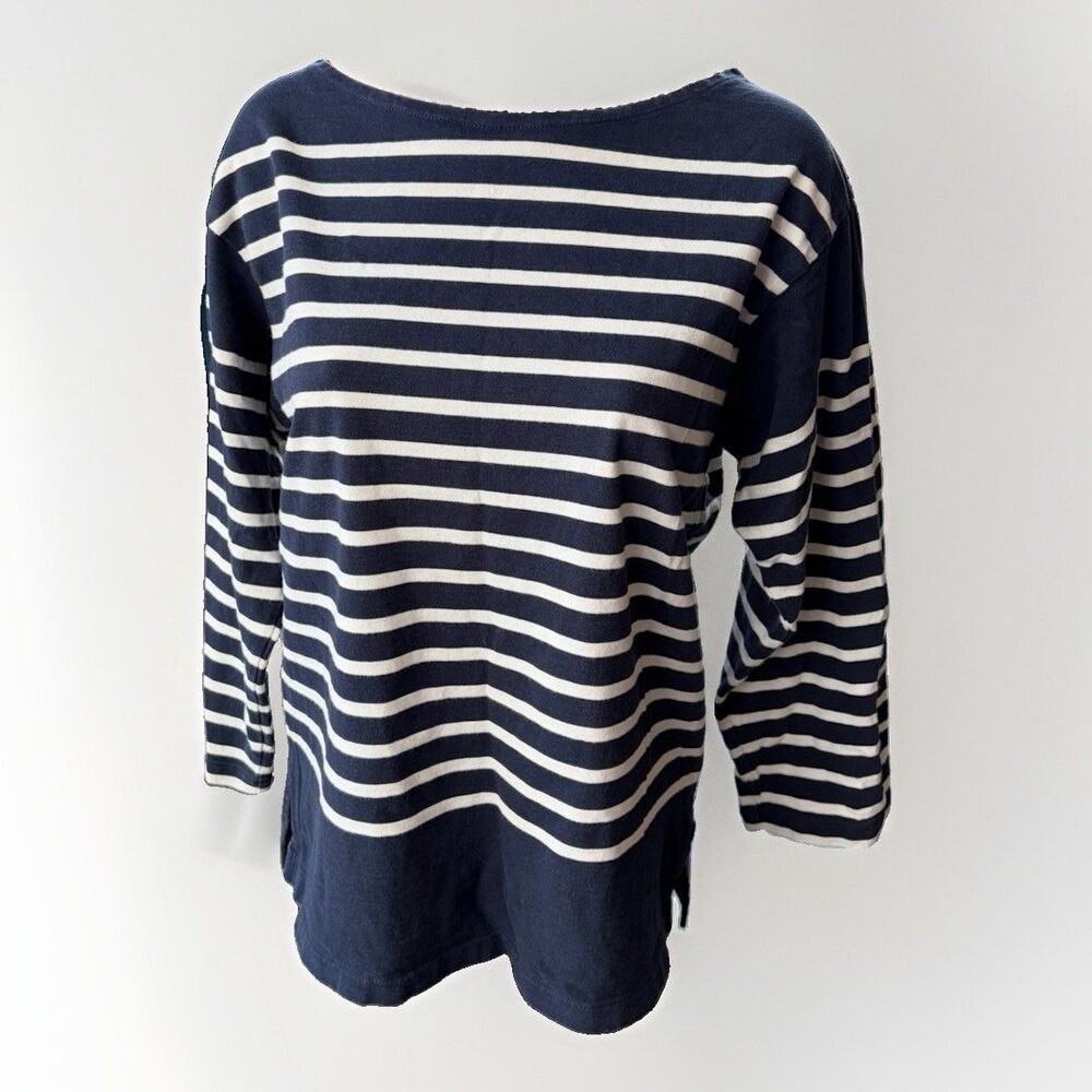 J.Crew Striped Boatneck Navy White Long Sleeve Cotton Nautical Top Size M